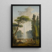 Ansicht eines Gartens mit einem großen Brunnen in der Mitte und Figuren, die im Vordergrund entspannen und tanzen - Hubert Robert — gerahmtes Bild an der Wand