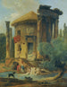 Lavandières am Flussufer vor einem kreisförmigen Tempel in Ruinen - Hubert Robert — Ansicht des Kunstwerks