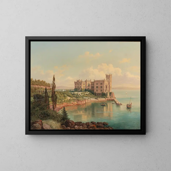 Ansicht des Schlosses Miramare bei Triest - Hubert Sattler — gerahmtes Bild an der Wand
