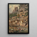Ansicht der felsigen Kirche und der Ruinen der Burg in Idar-Oberstein - Hubert Sattler — gerahmtes Bild an der Wand