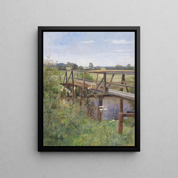 Sommerlandschaft mit Brücke - Hugo Darnaut — gerahmtes Bild an der Wand