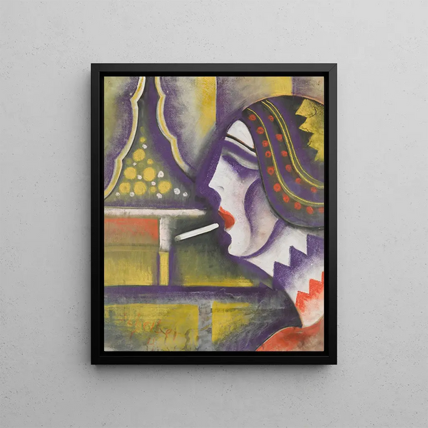 Dame mit einer Zigarette - Hugo Scheiber — gerahmtes Bild an der Wand