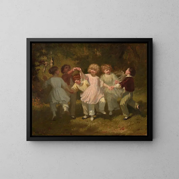 Kinder spielend im Park - Hugues Merle — gerahmtes Bild an der Wand
