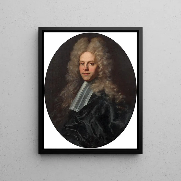 Portrait eines Anwalts in schwarzer Kleidung und großer Perücke - Hyacinthe Rigaud — gerahmtes Bild an der Wand