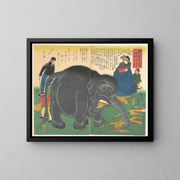 Elefantenheiliger Shinto von Hakurai no Daiz neu importiert - Ichirysai Yoshitoyo — gerahmtes Bild an der Wand
