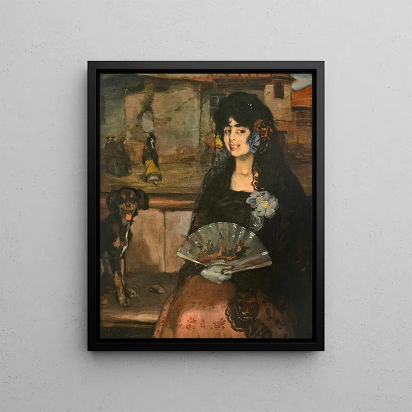 Gitane mit Handschuhen und Hund - Ignacio Zuloaga — gerahmtes Bild an der Wand