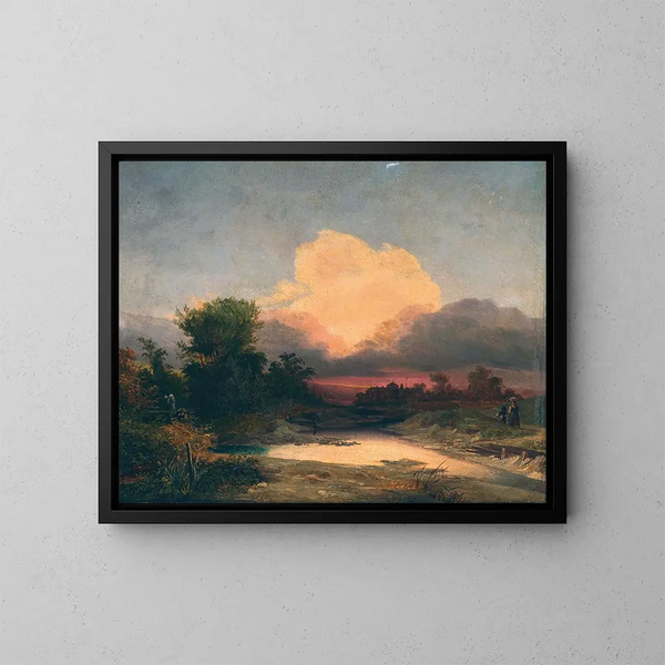 Ein Sonnenuntergang-Landschaft - Ignaz Raffalt — gerahmtes Bild an der Wand