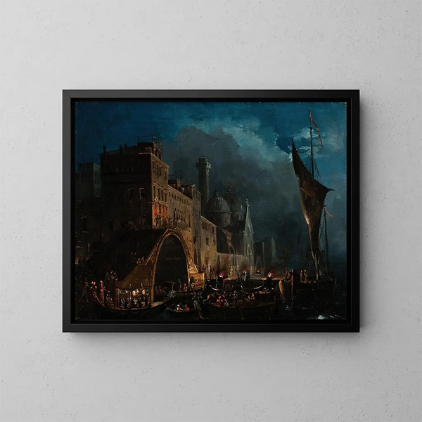 Eine nächtliche venezianische Gala - Ippolito Caffi — gerahmtes Bild an der Wand