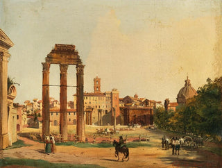 Ippolito Caffi - Rome a View of the Roman Forum with the Temple of Castor and Pollux.webp