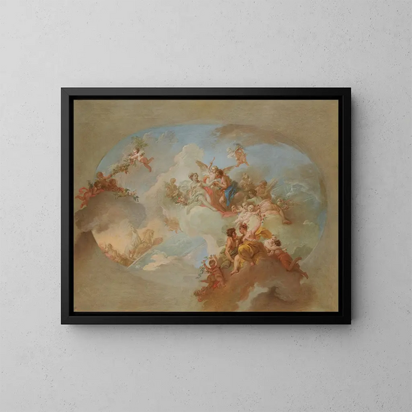 Ein Skizze mit Flora und Zéphyr, Mars und Venus und den Sternzeichen - Italienische Schule — gerahmtes Bild an der Wand