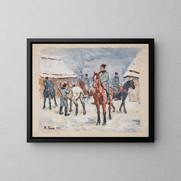 der Gemälde Die Reiter im verlassenen Dorf - Ivan Ivanec — gerahmtes Bild an der Wand