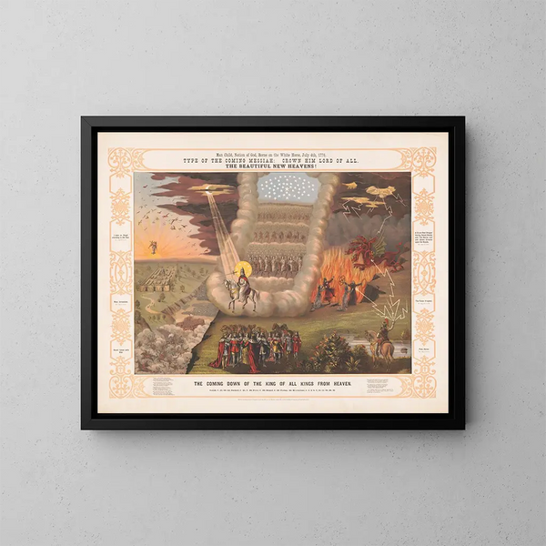 des Kindes der Nation Gottes getragen vom weißen Pferd, 4. Juli 1776, Typ des kommenden Messias - J.T. Wilson — gerahmtes Bild an der Wand