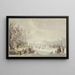 Winterlandschaft auf dem Fluss, Schlittschuhläufer links am Ufer, ein Auto - J H van Loon — gerahmtes Bild an der Wand
