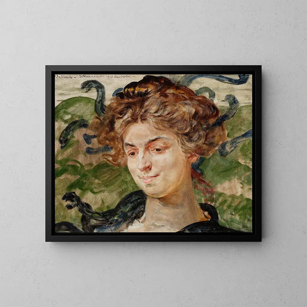 Portrait von Helena Sulima, Schauspielerin in Gorgone - Jacek Malczewski — gerahmtes Bild an der Wand