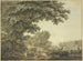 Prairie entre la forêt avec de nombreux animaux, un berger avec son troupeau au premier plan, un pêcheur à droite sur un pont - Jacob Cats — Ansicht des Kunstwerks