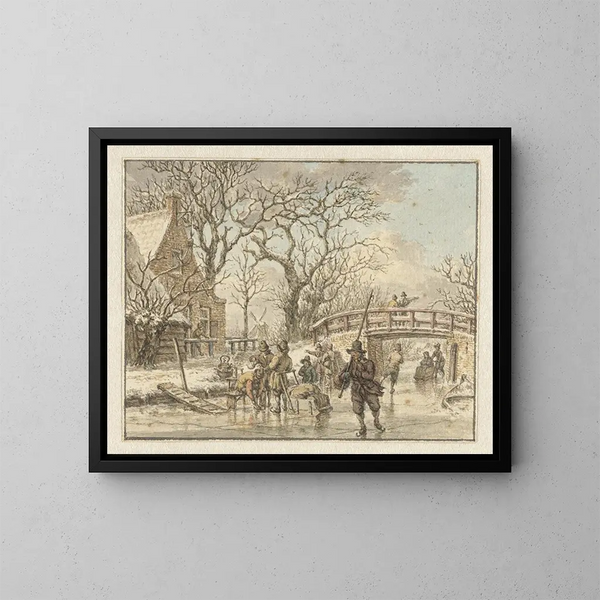 Winterlandschaft mit Schlittschuhläufern auf einem Bach - Jacob Cats — gerahmtes Bild an der Wand