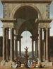 Ein klassischer Portikus mit einer eleganten Gesellschaft, versammelt um einen Brunnen - Jacob Ferdinand Saeys — Ansicht des Kunstwerks