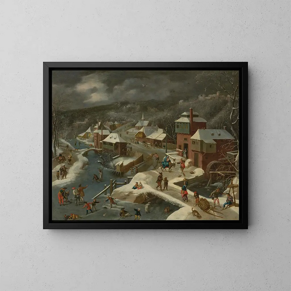 Ein Winterlandschaft mit der Flucht nach Ägypten - Jacob Grimmer — gerahmtes Bild an der Wand