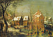 Stadtlandschaft mit Eisläufern auf einem gefrorenen Fluss - Jacob Grimmer — Ansicht des Kunstwerks