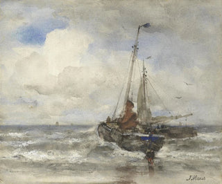 Jacob Maris - Twee vissersschepen bij het strand.webp