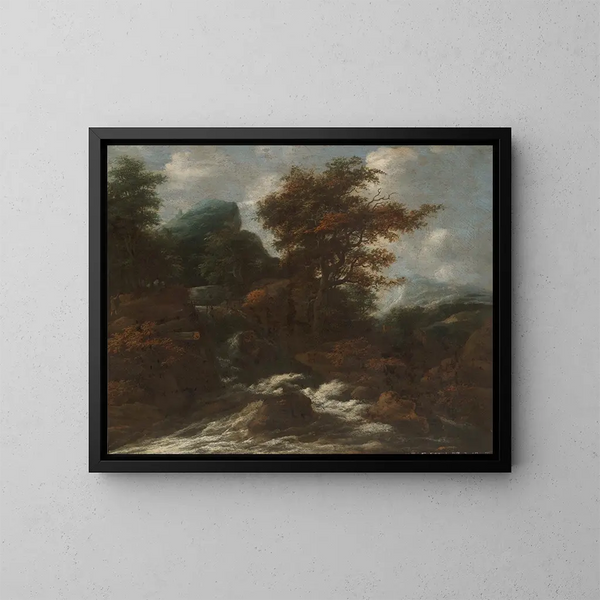 Landschaft mit Wasserfällen - Jacob Salomonsz van Ruysdael — gerahmtes Bild an der Wand