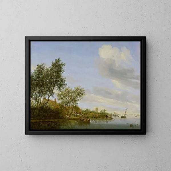 Flusslandschaft mit einem Boot - Jacob Salomonsz van Ruysdael — gerahmtes Bild an der Wand