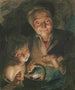 Eine alte Frau und ein Junge, die sich die Hände wärmen - Jacob de Wit — Ansicht des Kunstwerks