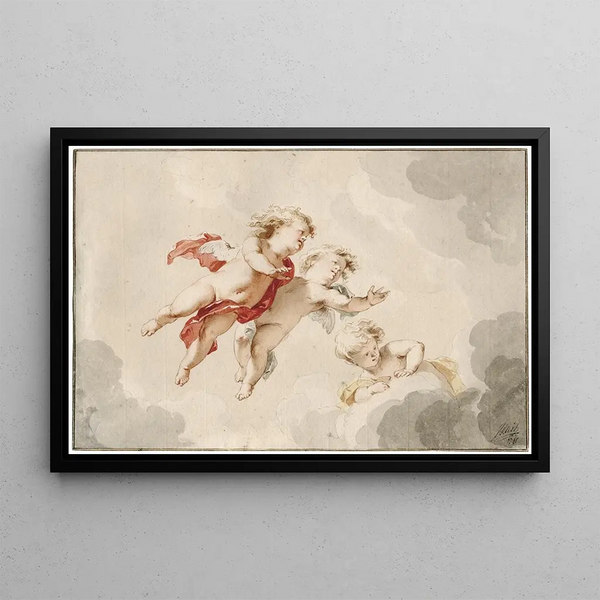 Drei fliegende Putten - Jacob de Wit — gerahmtes Bild an der Wand