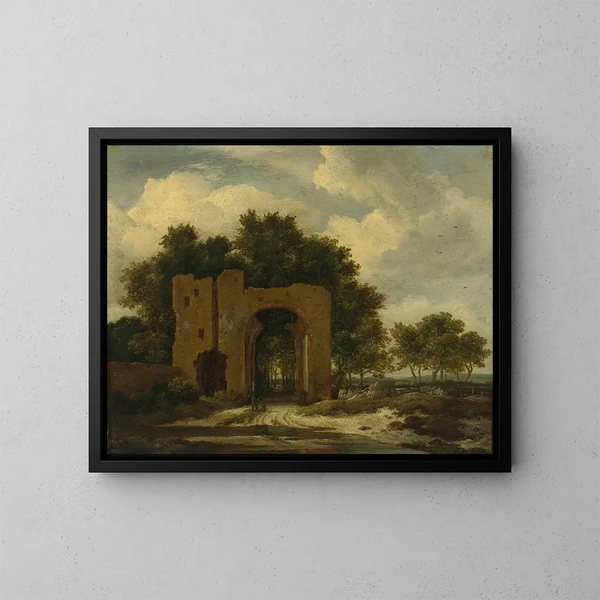 eines Gemäldes einer verfallenen Schloss-Tür, möglicherweise der Bogen von Huis Ter Kleef - Jacob van Ruisdael — gerahmtes Bild an der Wand