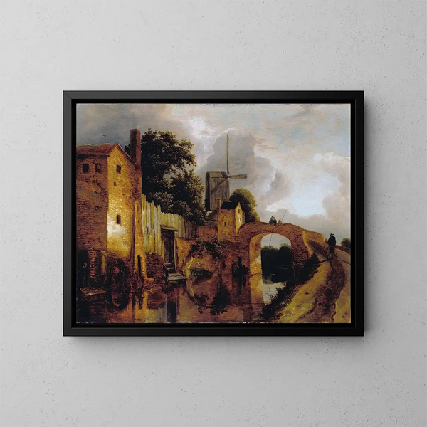 Kanal mit Brücke - Jacob van Ruisdael — gerahmtes Bild an der Wand
