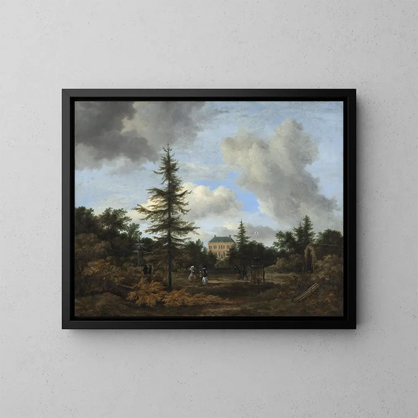 Haus im Landhaus in einem Park - Jacob van Ruisdael — gerahmtes Bild an der Wand