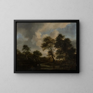 Jacob van Ruisdael - Forest Lake with two Swans.webp