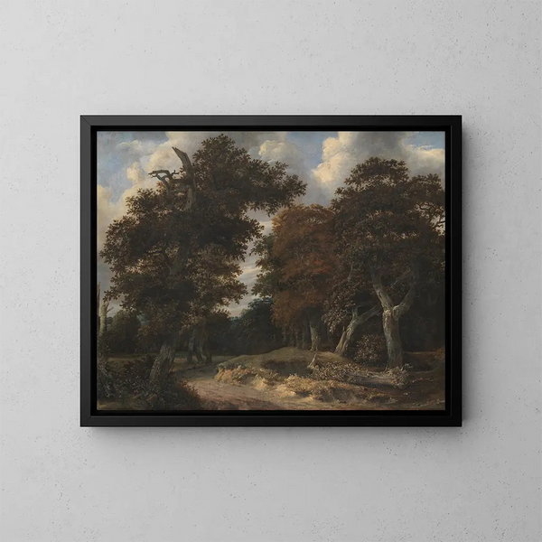 Route durch einen Eichenwald - Jacob van Ruisdael — gerahmtes Bild an der Wand