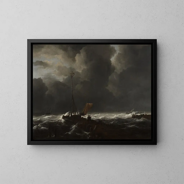 Aufgewühltes Meer in der Nähe eines Kai - Jacob van Ruisdael — gerahmtes Bild an der Wand