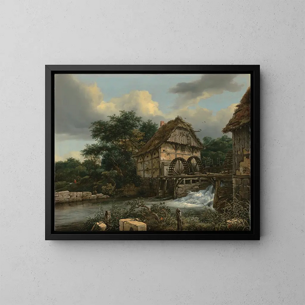 Zwei Wassermühlen und eine offene Schleuse - Jacob van Ruisdael — gerahmtes Bild an der Wand