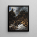 Kaskade mit einem Fachwerkhaus und einer Burg - Jacob van Ruisdael — gerahmtes Bild an der Wand