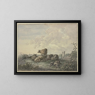 Jacob van Strij - Schlafender Hirte und Rinderherde in einer Landschaft.webp