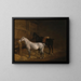 Ein graues Pony und ein schwarzes Pferd in einer Stallung - Jacques-Laurent Agasse — gerahmtes Bild an der Wand