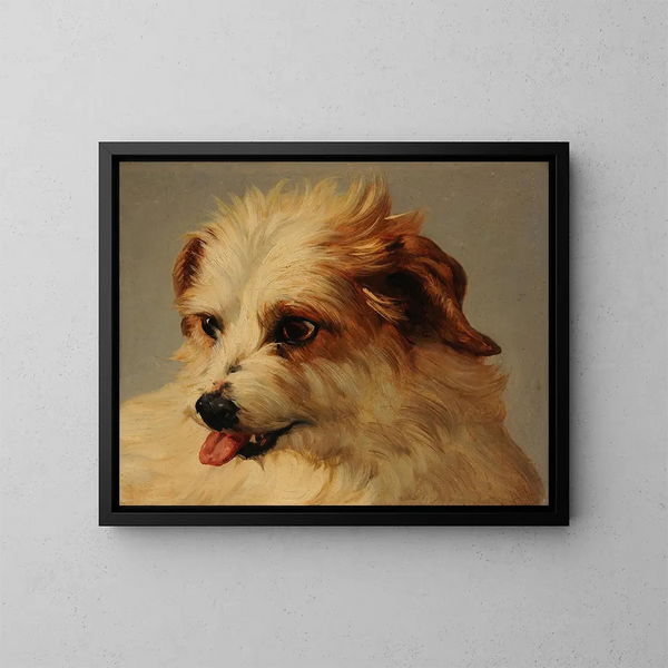 Tête de chien blanc tirant la langue - Jacques-Raymond Brascassat — gerahmtes Bild an der Wand
