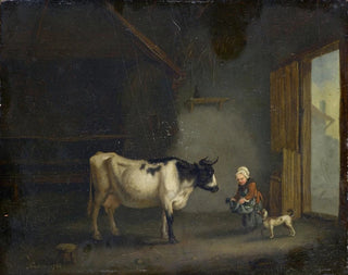 Jacques Albert Senave - Girl with Cow in a Stable.webp