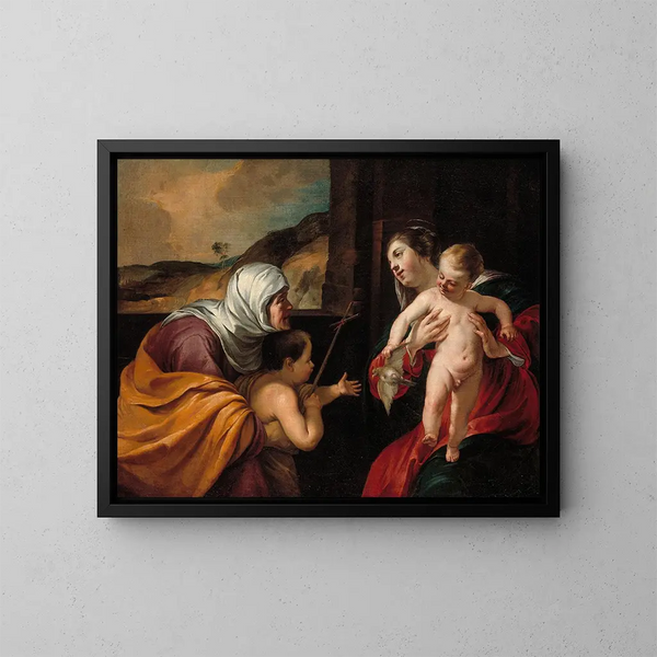 Jungfrau mit Kind mit heilige Elisabeth und dem heiligen Johannes dem Täufer - Jacques Blanchard — gerahmtes Bild an der Wand