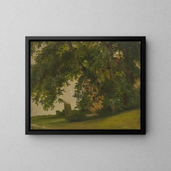 Haus hinter Bäumen - Jakob Becker — gerahmtes Bild an der Wand