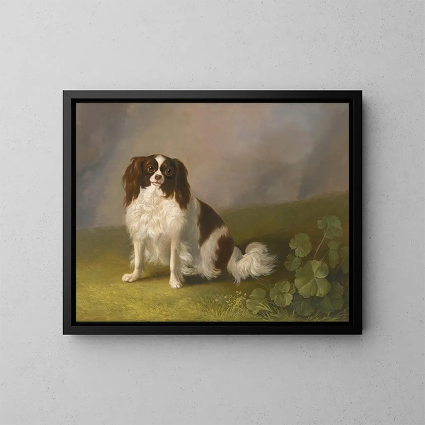 Portrait eines King Charles Spaniels in einer Landschaft - Jakob Philipp Hackert — gerahmtes Bild an der Wand