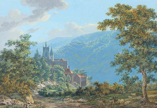 Jakob Wilhelm Huber - A Fortress in a Mountain Landscape at Sunrise.webp