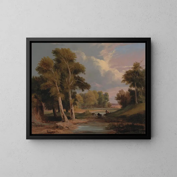 Ein bewaldeter Flusslandschaft mit Fischern - James Arthur O'Connor — gerahmtes Bild an der Wand