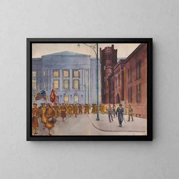 112e Ingenieure, Waffenmuseum von Cleveland, 6. Straße und Lakeside - James C. Kulhanek — gerahmtes Bild an der Wand