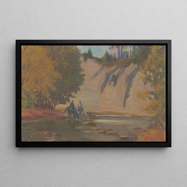 Fluss mit Felsen - James C. Kulhanek — gerahmtes Bild an der Wand