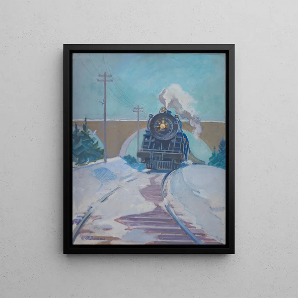 Winter-Express-Gemälde - James C. Kulhanek — gerahmtes Bild an der Wand