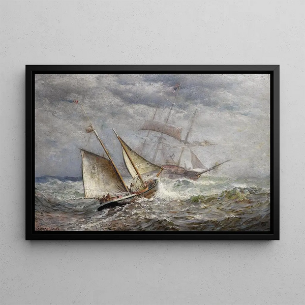 amerikanischer Schiffe, die sich auf See begegnen - James Gale Tyler — gerahmtes Bild an der Wand