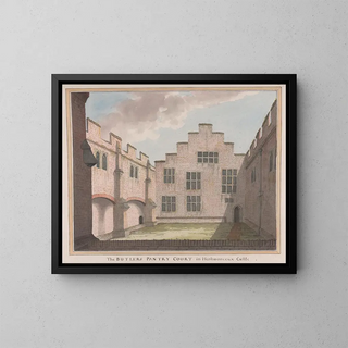 Das Schloss Herstmonceux, Sussex im Osten, die Butler-Halle - James Lambert de Lewes — gerahmtes Bild an der Wand